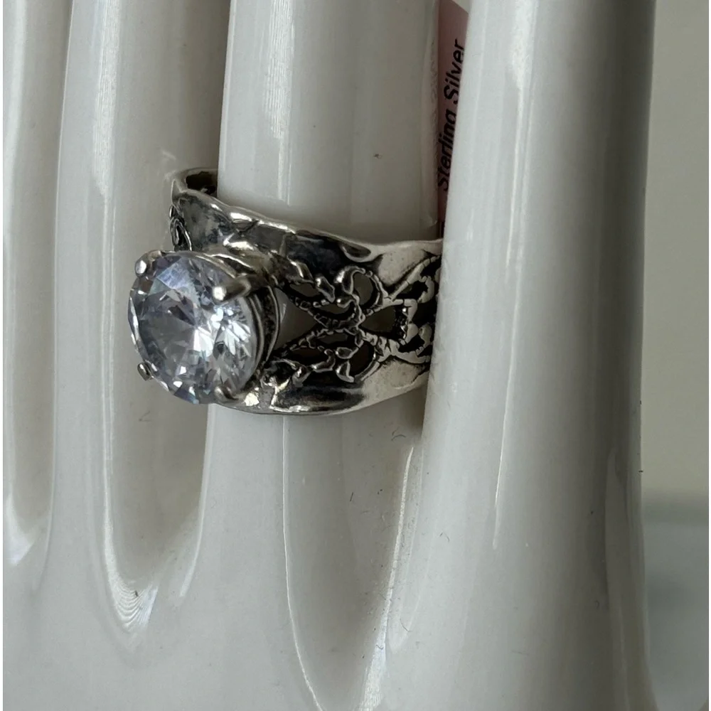 Noa Zuman Sterling Silver 925 Ring W Round Clear CZ Sz. 8